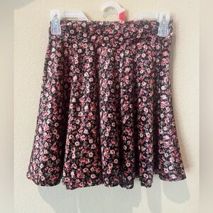 Hollister Black and Pink Floral velvet Skater Skirt